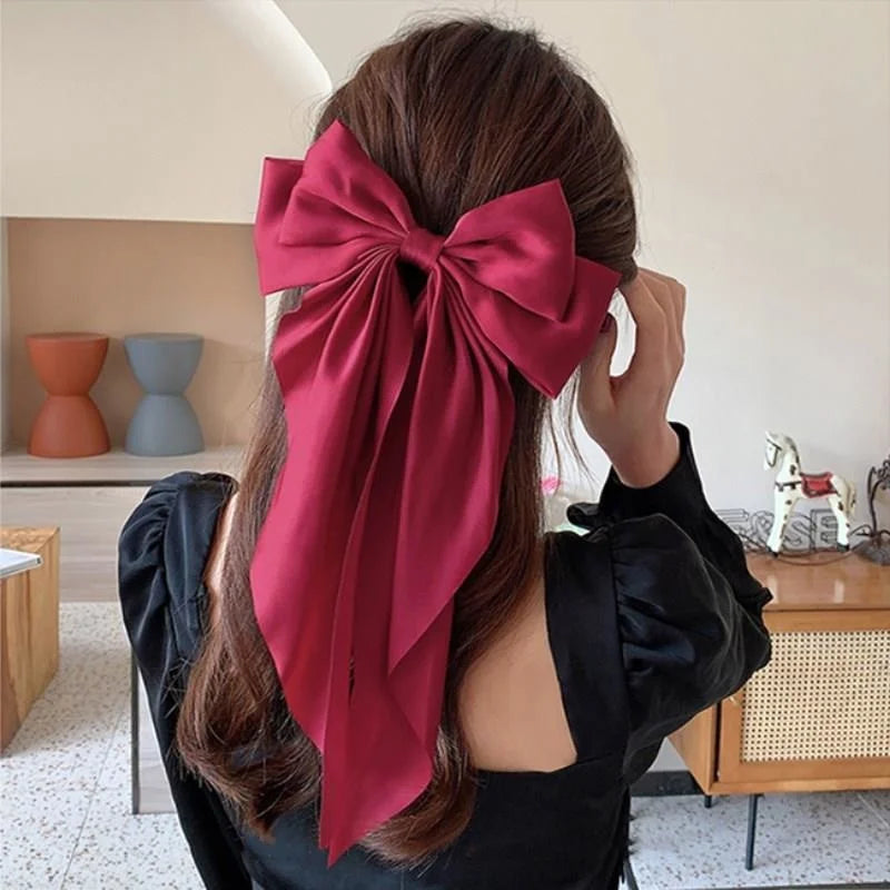 Chiffon Bow Hair Clip Women Large Bowknot Stain Hairpin Barrettes Girls Solid Color Ponytail Clip Hair Accessories Headwear Gift