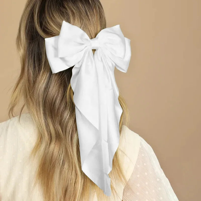 Chiffon Bow Hair Clip Women Large Bowknot Stain Hairpin Barrettes Girls Solid Color Ponytail Clip Hair Accessories Headwear Gift