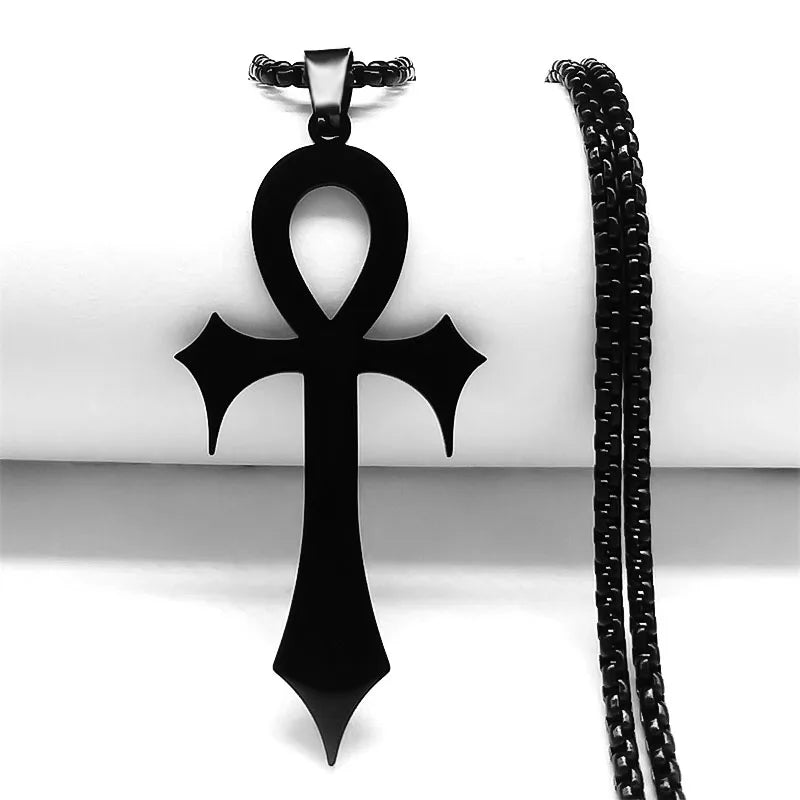 Goth Egyptian Cross Ankh Key of Life Necklace Stainless Steel Black Color Amulet Religious Necklaces Gothic Jewelry Gift N8582