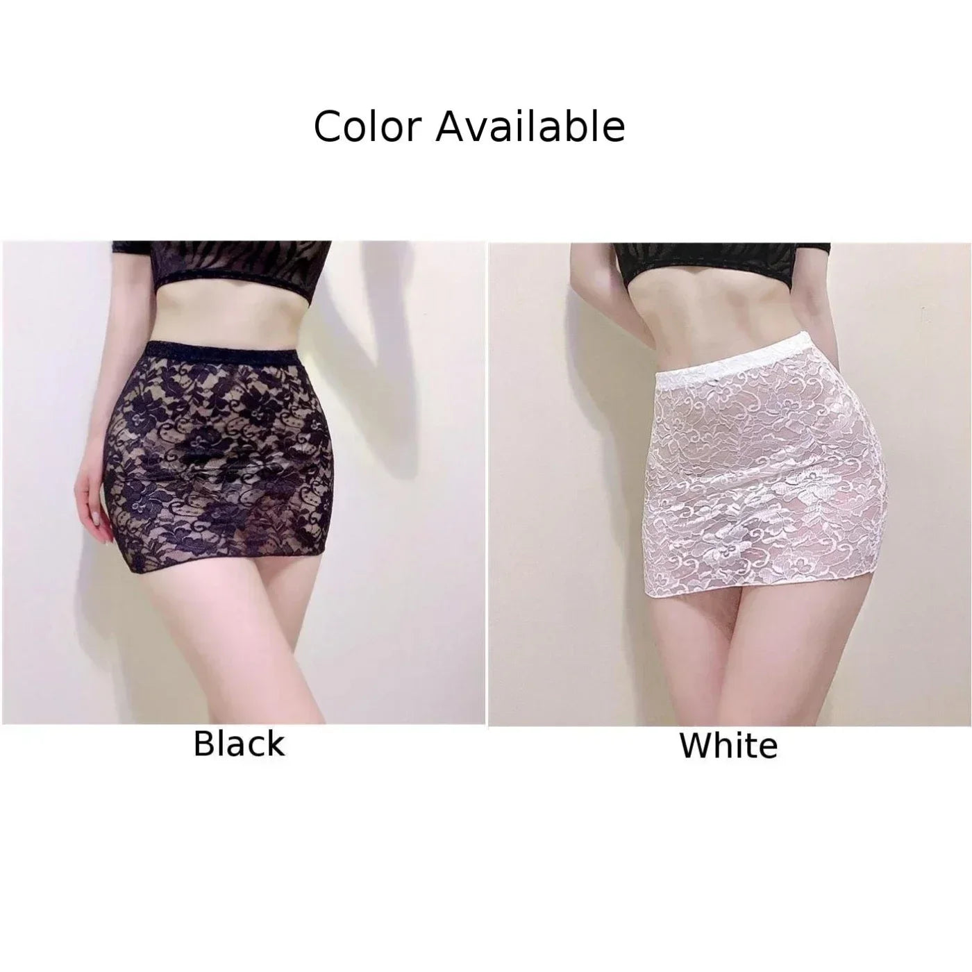 New Women's Sexy Black White Lace Translucent Sheer Short Mini Underdress Skirts Tight Lingerie Wrap Hip Clubwear Skirt Faldas