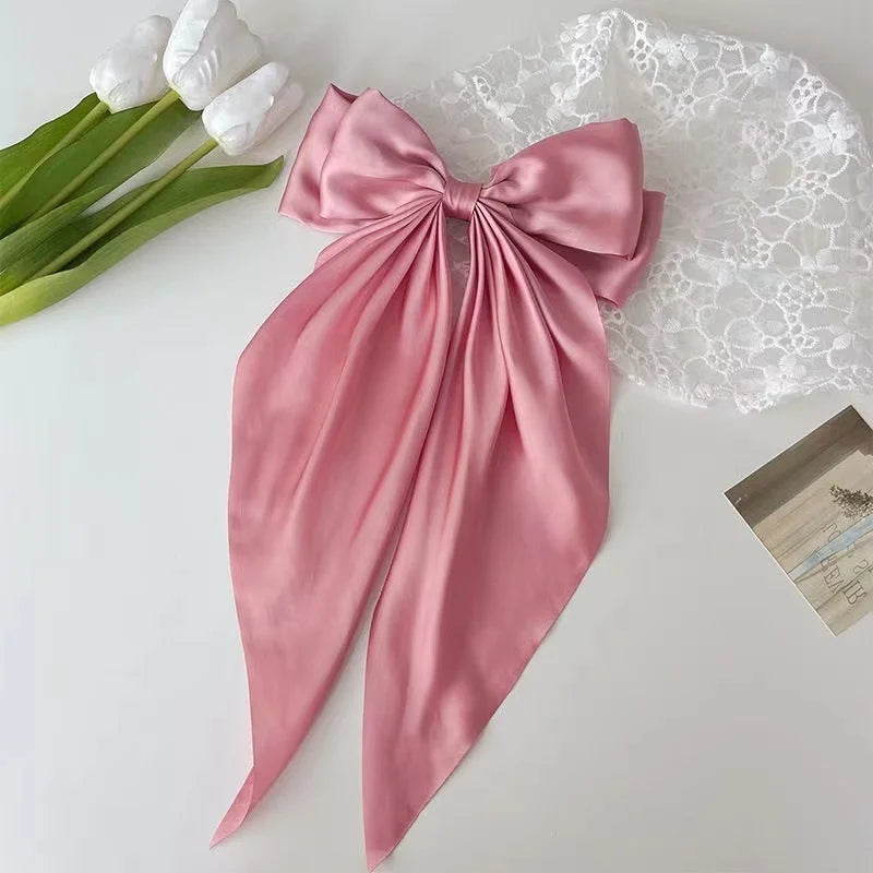 Chiffon Bow Hair Clip Women Large Bowknot Stain Hairpin Barrettes Girls Solid Color Ponytail Clip Hair Accessories Headwear Gift