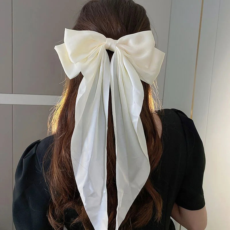 Chiffon Bow Hair Clip Women Large Bowknot Stain Hairpin Barrettes Girls Solid Color Ponytail Clip Hair Accessories Headwear Gift