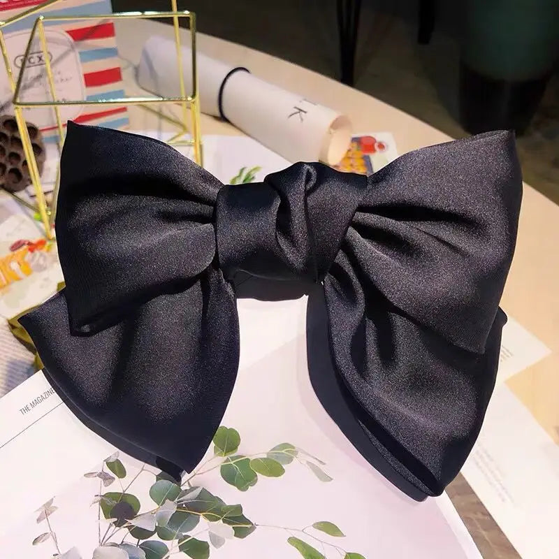 Chiffon Bow Hair Clip Women Large Bowknot Stain Hairpin Barrettes Girls Solid Color Ponytail Clip Hair Accessories Headwear Gift