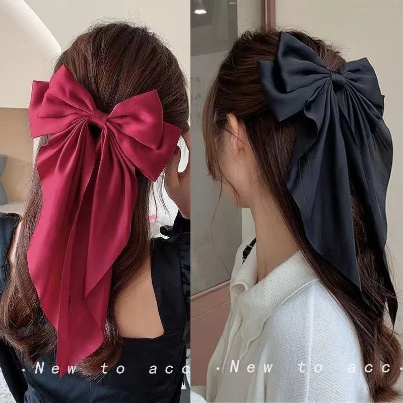 Chiffon Bow Hair Clip Women Large Bowknot Stain Hairpin Barrettes Girls Solid Color Ponytail Clip Hair Accessories Headwear Gift