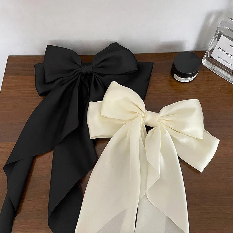 Chiffon Bow Hair Clip Women Large Bowknot Stain Hairpin Barrettes Girls Solid Color Ponytail Clip Hair Accessories Headwear Gift