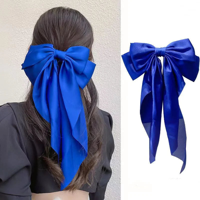 Chiffon Bow Hair Clip Women Large Bowknot Stain Hairpin Barrettes Girls Solid Color Ponytail Clip Hair Accessories Headwear Gift