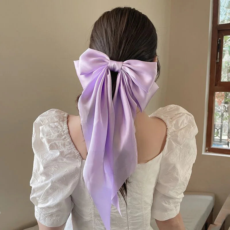 Chiffon Bow Hair Clip Women Large Bowknot Stain Hairpin Barrettes Girls Solid Color Ponytail Clip Hair Accessories Headwear Gift