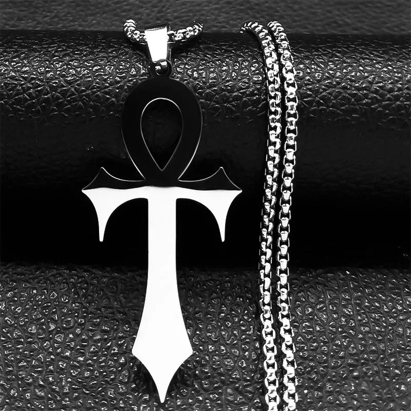 Goth Egyptian Cross Ankh Key of Life Necklace Stainless Steel Black Color Amulet Religious Necklaces Gothic Jewelry Gift N8582