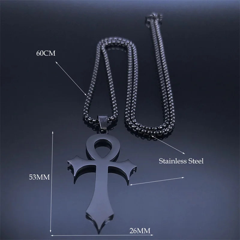 Goth Egyptian Cross Ankh Key of Life Necklace Stainless Steel Black Color Amulet Religious Necklaces Gothic Jewelry Gift N8582